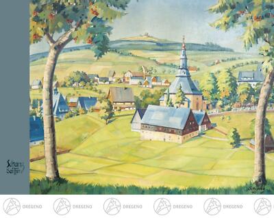 Artist Card Max Schanz 'Colors of the Mountains', Seiffener Village NEW