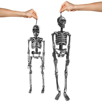 HÄNGENDE SKELETTE DEKORATION HALLOWEEN SILBER PROP GRUSELIG RIESEN PARTY MENGE 24'' 18''