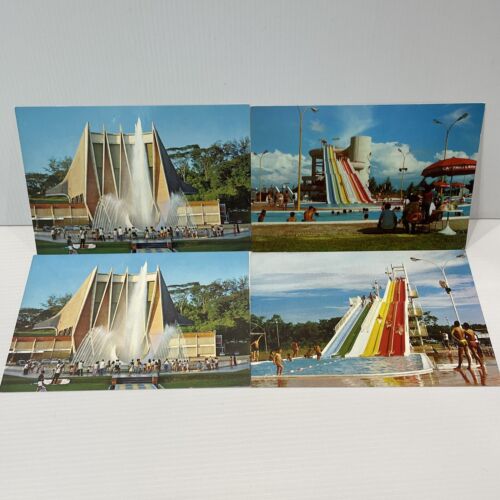 Vintage Singapore Postcards x 4 Jurong Complex National Theatre Water Fountain - Picture 1 of 8