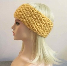YELLOW HEADBAND EAR WARMER NEW HAND KNITTED ACRYLIC