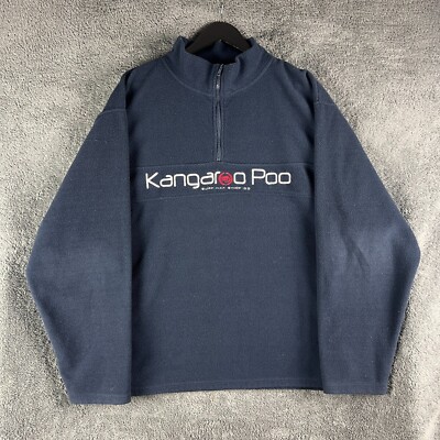 Vintage Kangaroo Poo 1/4 Zip Jumper Navy Logo Spell Out Pockets 2XL Surf Skate