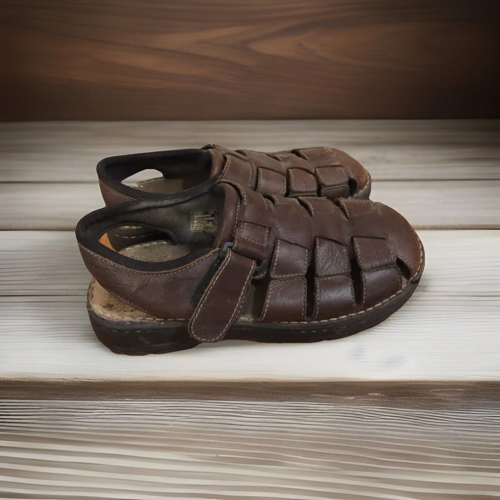 Arizona Jean Company Men 10 M Sandals Leather Brown Woven 063-6111