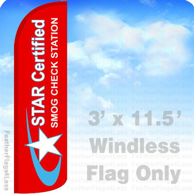 STAR CERTIFIED SMOG CHECK STATION Windless Swooper Feather Flag Sign 3x11.5' rq