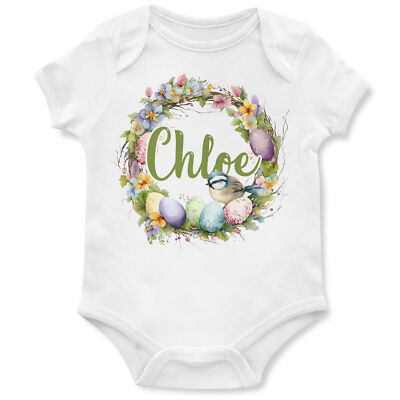 Personalised Easter Wreath Babygrow Baby 1st Sunday Custom