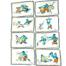 Set of 8 Vtg Tony Sarg Barware Cocktail Napkins Drunken Monkeys Apes Humorous