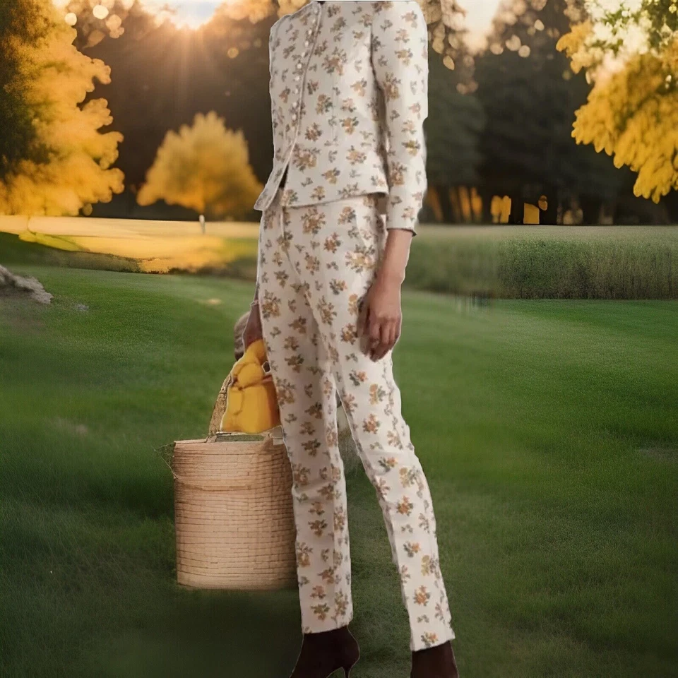 TRAJE PANTALÓN “RUNWAY” TORY BURCH ROSA FLORAL JACQUARD TALLA US 12 NUEVO CON ETIQUETAS $1050 ¡HERMOSO! Foto 3 de 4