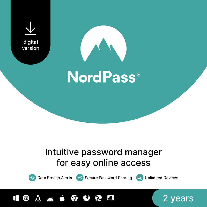 NordPass Premium, Unlimited Devices, 2-Year, Password Manager, Digital Code