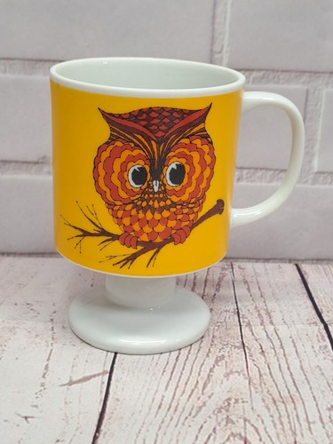 Vintage MCM Owl Pedestal Coffee Mug Cup Woodland Animal Japan Fall 4" Tea Drink