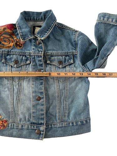 GAP Girls Size XS / 4 Jean Jacket Denim Mushroom Fall Appliqués HTF #829 - Picture 6 of 10