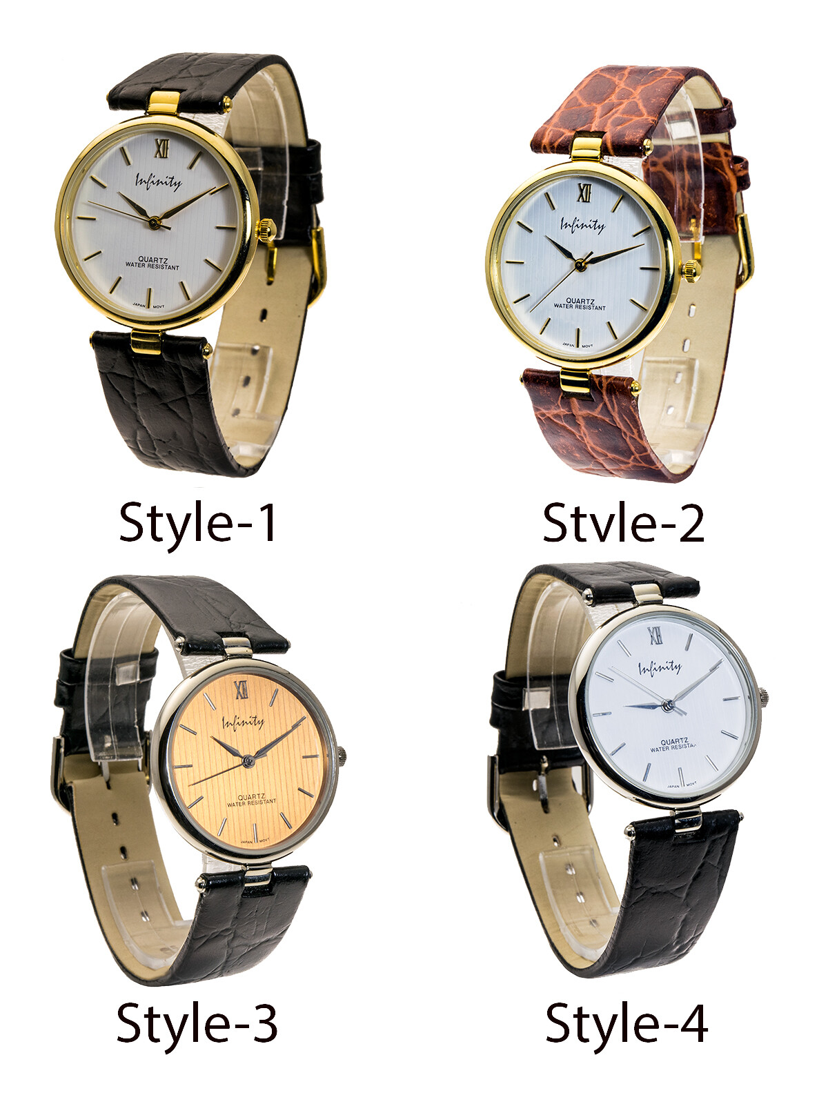 INFINITY:MENS' GENUINE LEATHER BAND SLIM ROUND CASE ANALOG QUARTZ WATCH ...