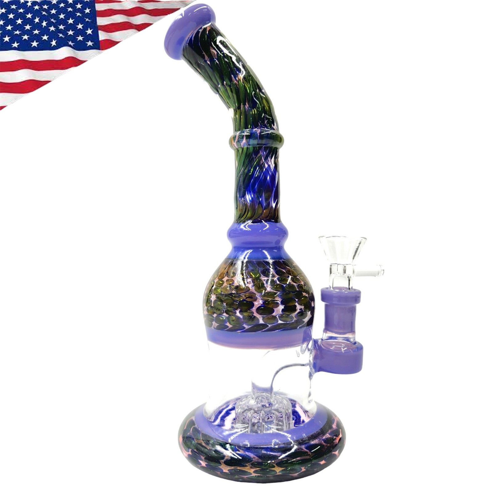 10" Glass Bent Neck Blue QUALITY Circ PERCOLATOR Dome Beaker Bong Water Pipe