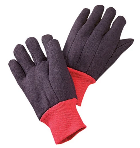 12 PR Brown Cotton Fleece Lined Jersey Warm Winter Work Gloves Knitwrist, LARGE