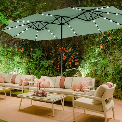 15 FT Patio Umbrella with Solar LED Lights Outdoor Double-Sided Umbrella Green | eBay 15 FT Patio Umbrella with Solar LED Lights Outdoor Double-Sided Umbrella Green | eBay