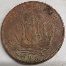 Old Coin 1965 Ship Halfpenny British