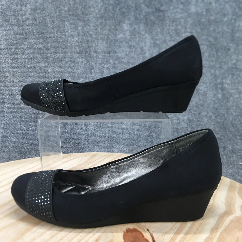 Andrew Geller Zapatos Mujer 9.5 M Senona Tacones de Cuña Bomba Sin Cordones Tela Negra Foto 2 de 4