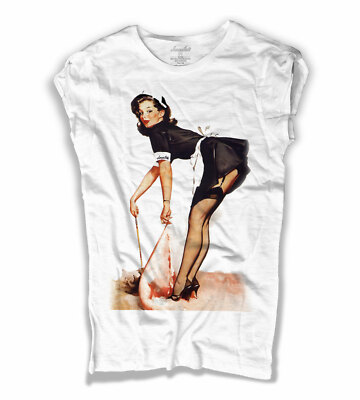 GIRLS Gil Elvgren Clean Sweep Waitress Tattoo Women's PIN UP Pin Up Girl T-Shirt
