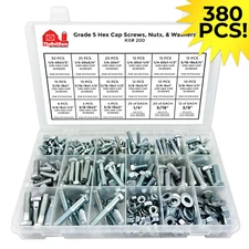 Grade 5 Hex Cap Screws, Hex Nuts, Flat & Split Washers Assortment Bolt Kit