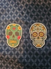 2 SUGAR SKULL DIA DE LOS MUERTOS Sticker UV Resistant Opaque Vinyl 3.5"