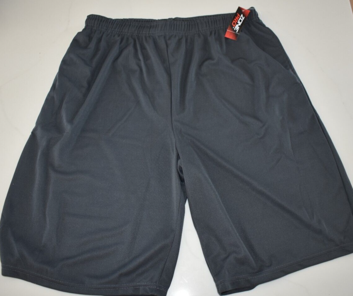 New Mens Zone Pro Athletic Shorts Gray Drawstrings Pockets MANY SIZES