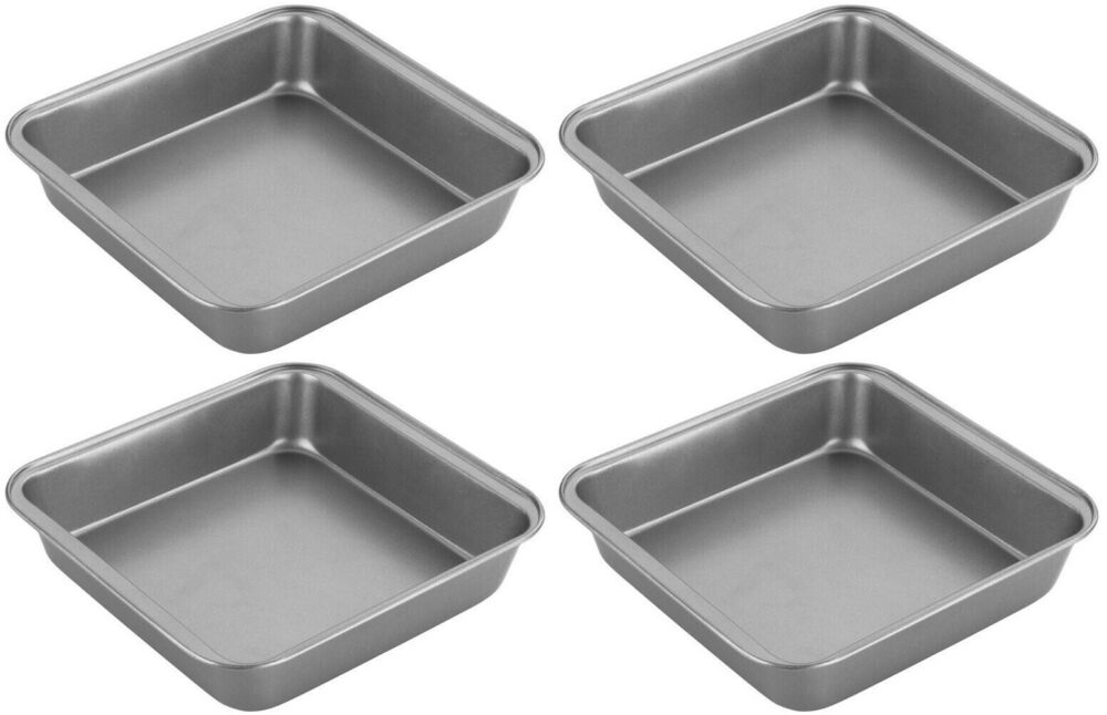 4x Chef Aid Non-Stick Bakeware Baking Oven Square Brownie Pan Dish Tin Tray 20cm