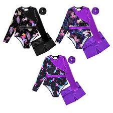 Child Girls Tracksuit Training Dance Set 3 Piece Outfit Round Neck Sportswear