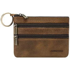  Coin Purse Pouch for Men, Genuine Leather Coin Purse Zipper Pocket with Brown