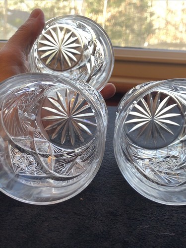 American Mound Valley Regal Pinwheel Star Abp Cut Glass Old Fashion Cup Set 3 - Picture 12 of 14
