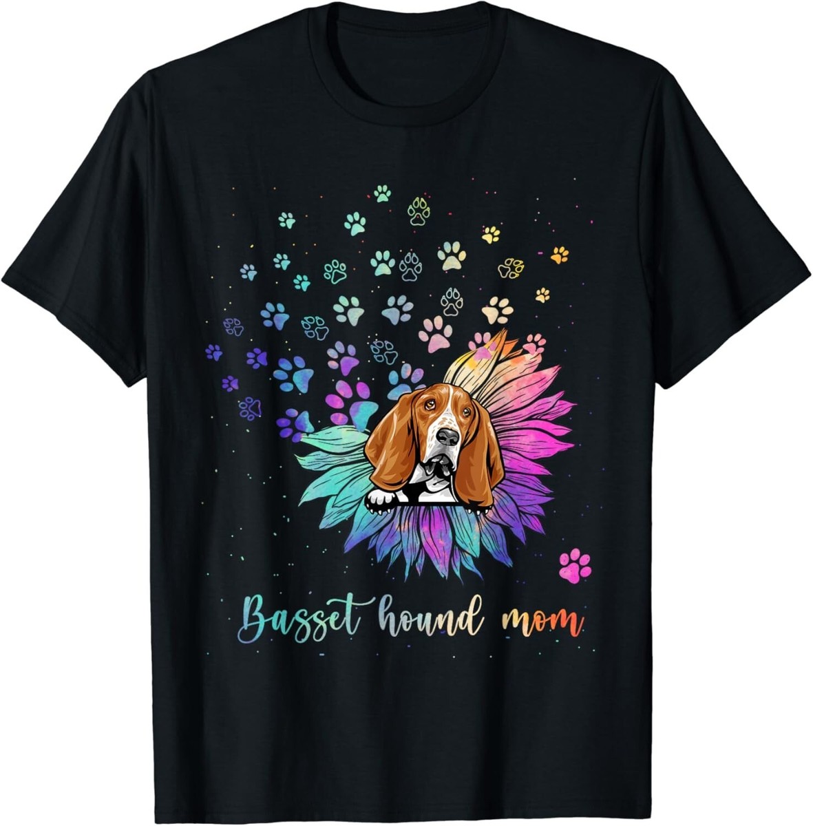 HOT Clothing Basset Hound Mom Shirt Womens Sunflower Basset