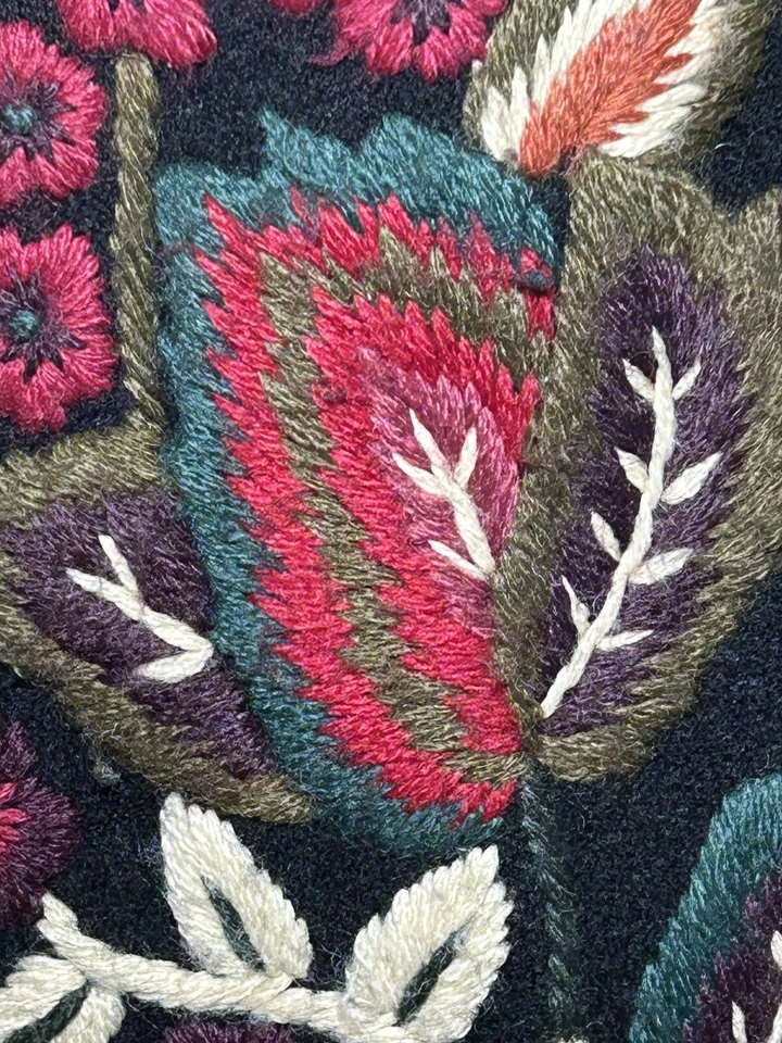 RARE Vtg Oscar De La Renta Floral Embroidered Wool Fur Long Cardigan Sweater SM - Image 4 of 4