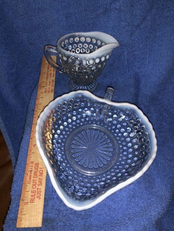 FENTON Moonstone Candy Dish Hobnob Opalescent Art Glass Vintage White And Clear