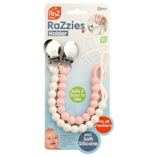 RaZzies Pacifier Holder, 0m , Pink/Beige, 2 Holders