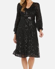 R M Richards Women's Black Sequin Fit- -Flare Dress Size 12
