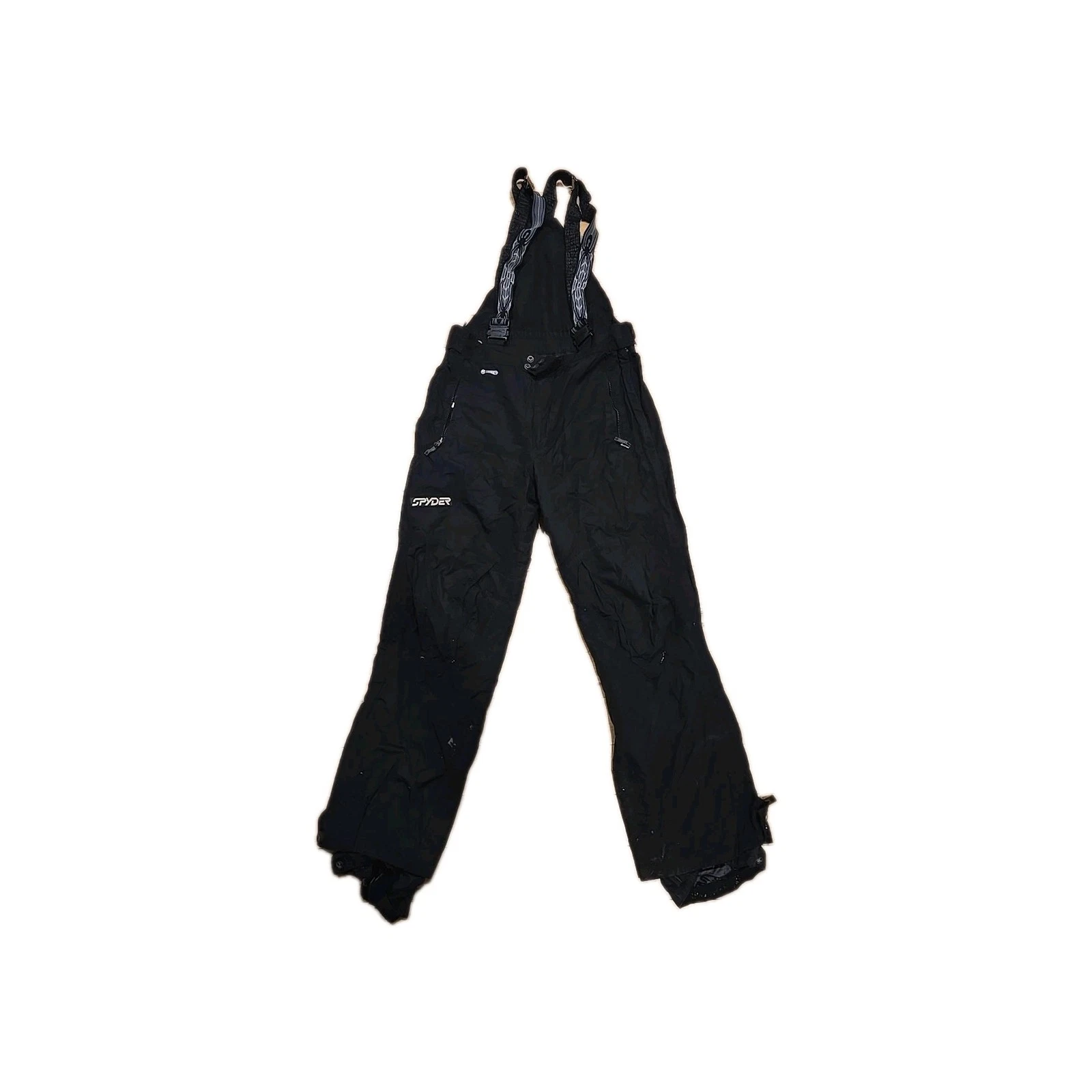 black Spyder ski bibs feature adjustable suspender straps Size M