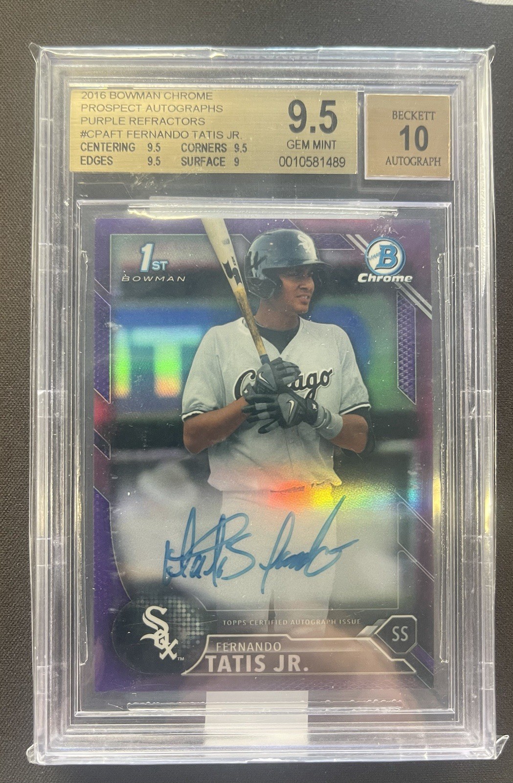 2016 Bowman Chrome RC Auto /250 Fernando Tatis Jr BGS 9.5 10 Auto Purple