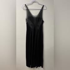 Vintage Vanity Fair Black Sheer Bodice Maxi Nylon Night Gown Medium