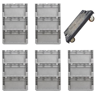 24x EuroBox  40x30x22 cm grau inkl. Transportroller Kunststoffbehälter Box Rolli
