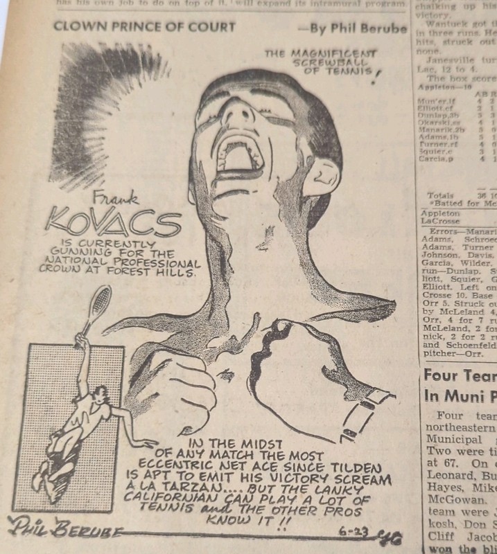 JUNE 23, 1942 NEWSPAPER PAGE #2339- FRANK KOVACS, SCREWBALL OF TENNIS