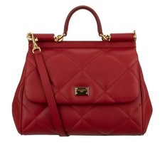 Dolce & Gabbana Midi Borsa Miss Sicily Dg Oro Logo Trapuntato Pelle Rosso