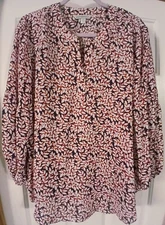 NWOT - Counterpart Women's Navy/Red Long Puff Sleeve  V-Neck Blouse Size XL