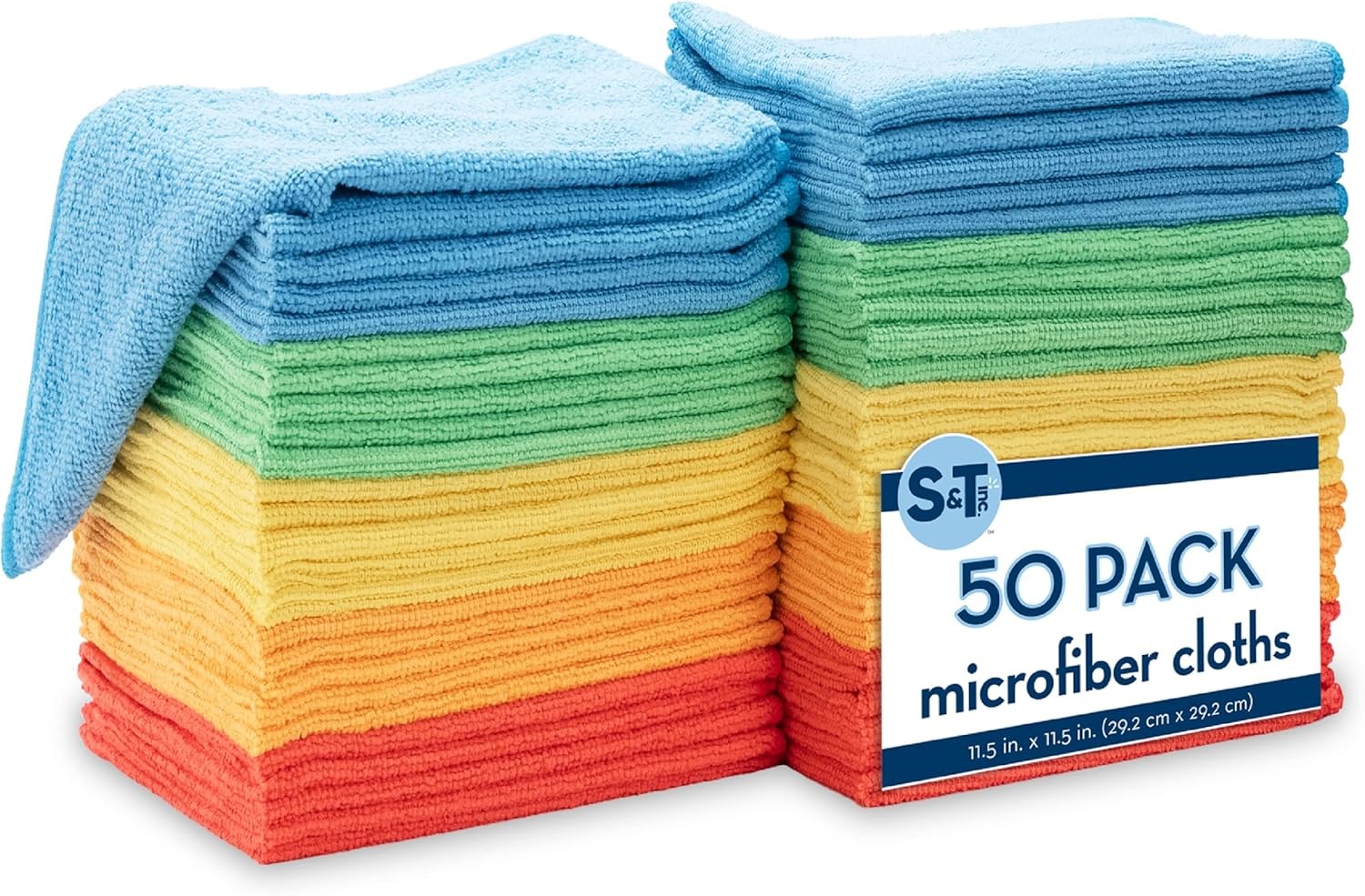 50-Pack Bulk Microfiber Cleaning Cloths by S&T INC – Assorted Colors