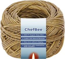 CHEFBEE 200 FT Organic Hemp Wick, Well Coated Natural Beeswax for Hemp Wick Ligh