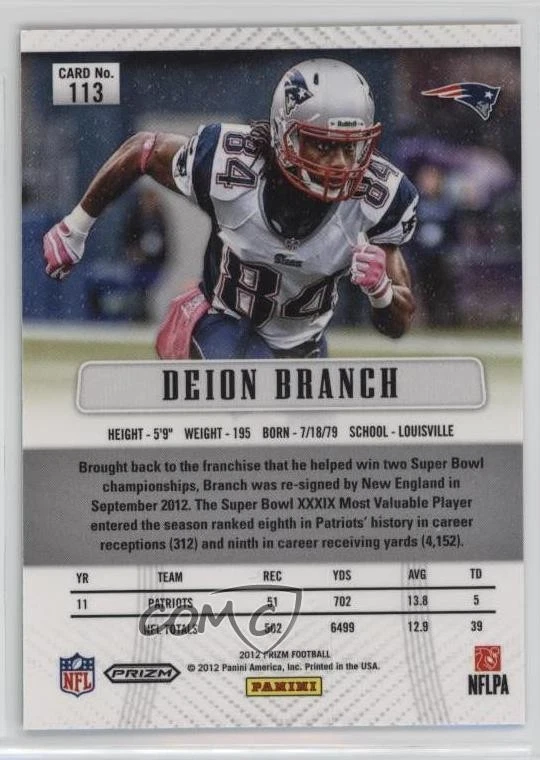 2012 Panini Prizm Retail Green Prizm Deion Branch #113 - Image 2 of 3