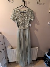 Maya Deluxe Womens Chiffon Sequin Dress Size 12 In Siege Green