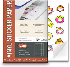 Matte Printable Vinyl Sticker Paper for Inkjet  Laser Printer - 30 Sheets - 8.5
