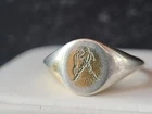 Gold Tone 925 Sterling Silver Figural Signet Ring Size US 5.75 Vintage READ