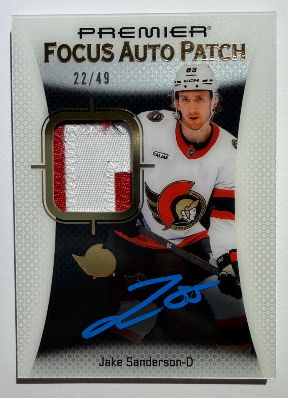Jake Sanderson (( #/49 Focus AUTO PATCH )) 2025-26 UD Premier