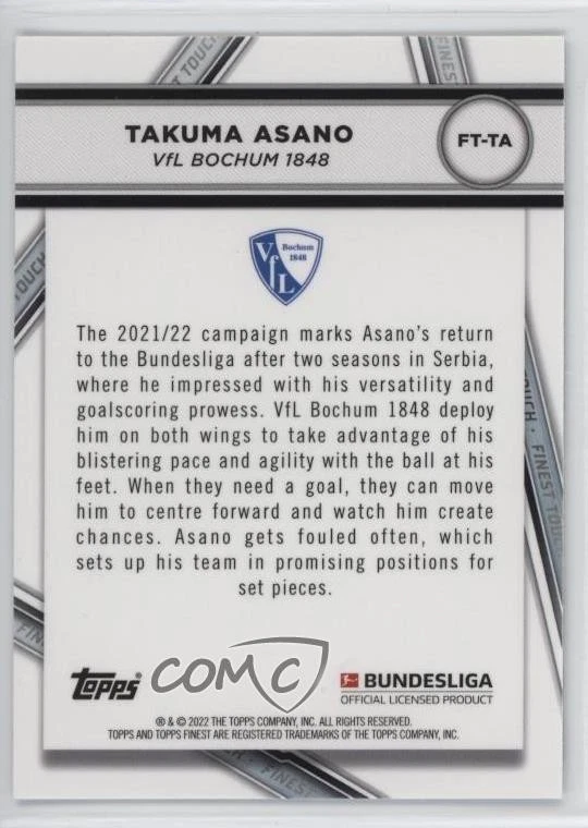 2021-22 Topps Finest Bundesliga Finest Touch Takuma Asano #FT-TA - Image 2 of 2