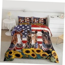 Horse Comforter Set Size American Flag Rustic Farmhouse Bedding Queen Multi01