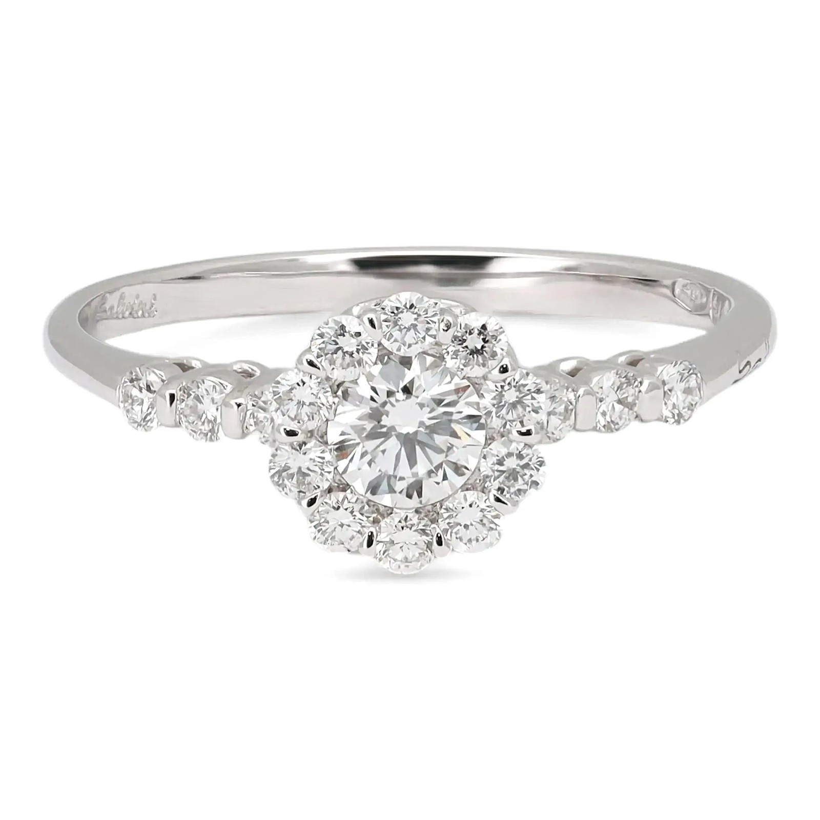 Salvini Round Diamond Halo Engagement Ring 18K White Gold 0.56Ctw Size 6.75