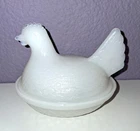 Vintage White Milk Glass Chicken Hen on Nest Candy Dish with Lid Trinket Box